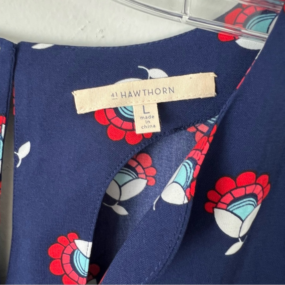 41 Hawthorn Navy Red Floral Sleeveless Blouse Scallops - Picture 2 of 5